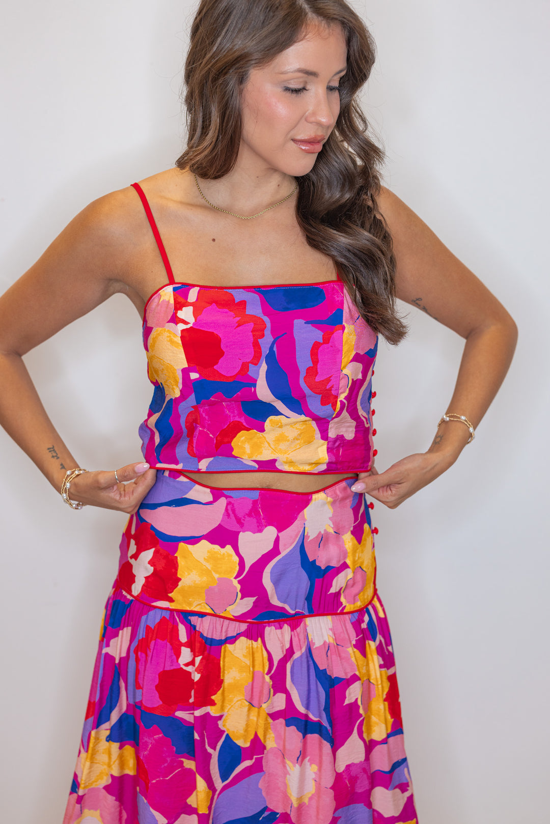 pink blue floral printed tank top