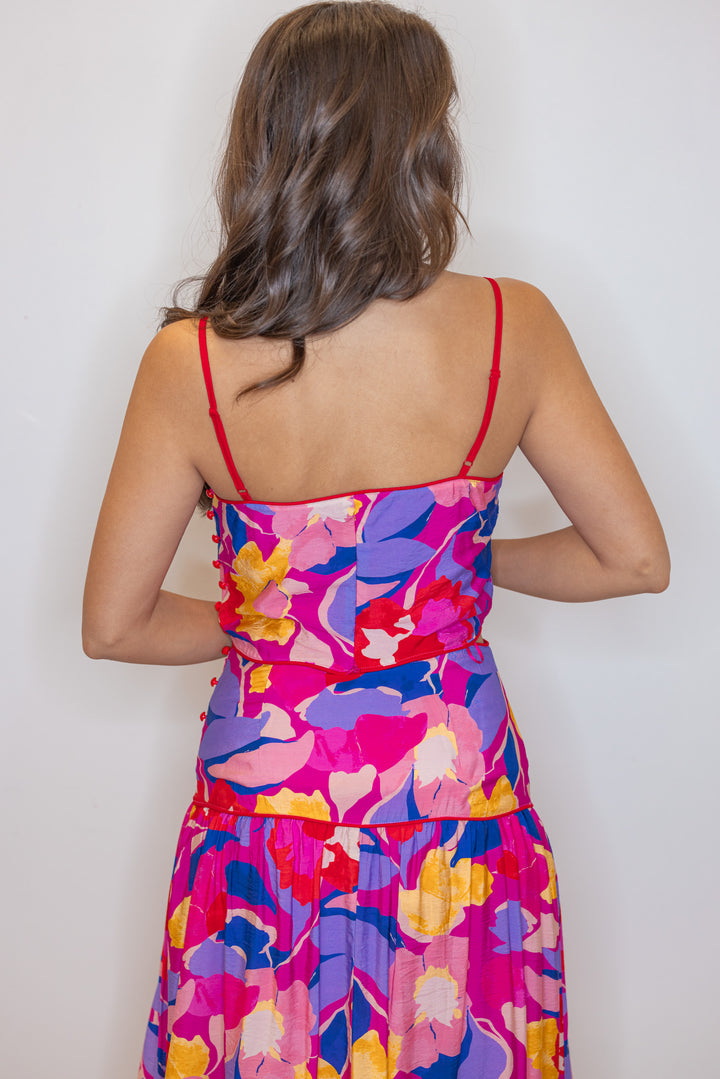 pink blue floral printed tank top