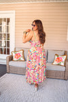 peach printed summer midi dress