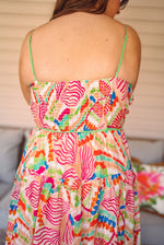 peach printed summer midi dress