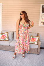 peach printed summer midi dress