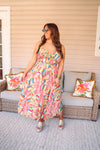 peach printed summer midi dress