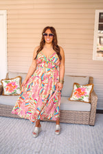 peach printed summer midi dress