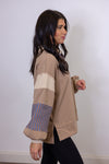 tan blue stripe collared pullover top