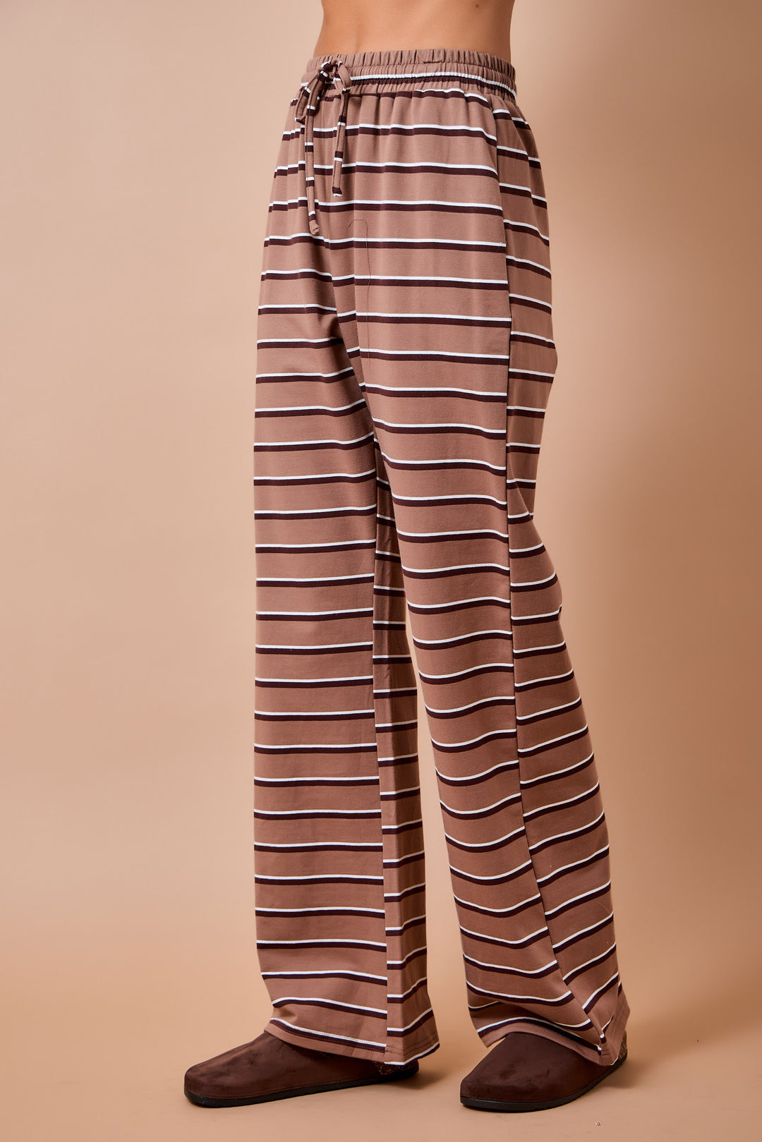 tan and brown stripe pants set with pockets