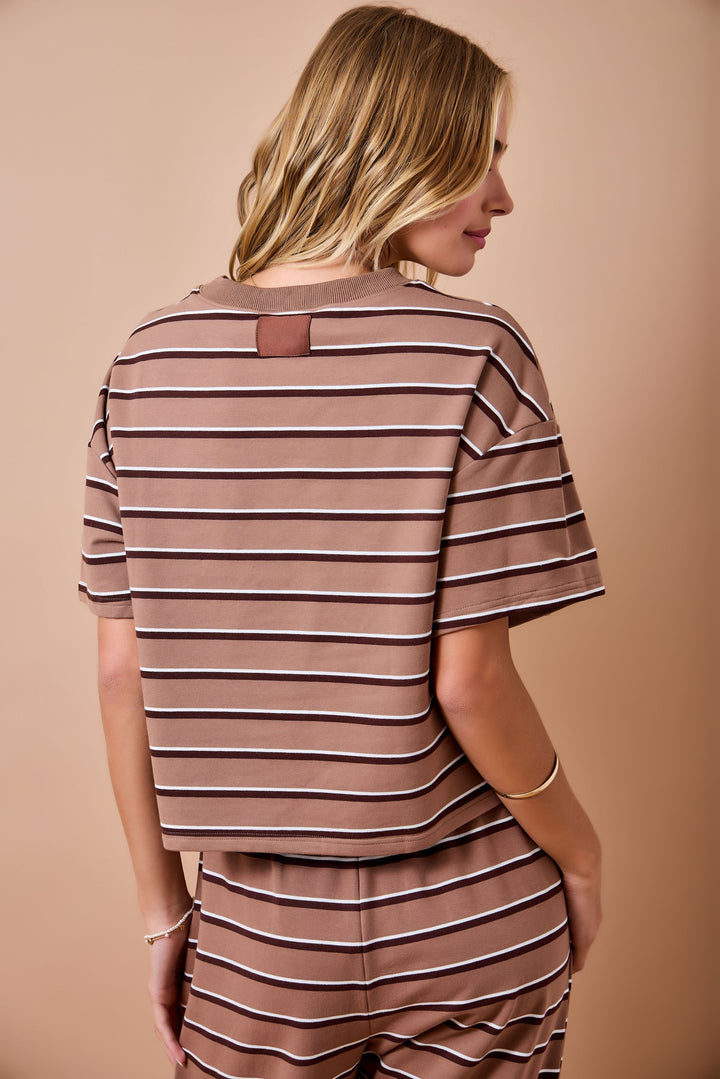 tan and brown stripe pants matching set