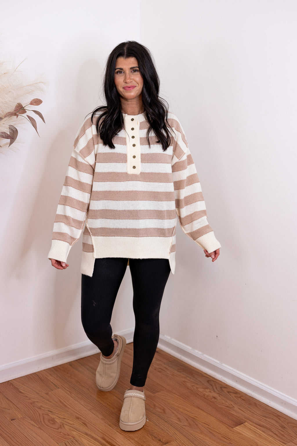 taupe cream striped sweater