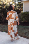 entro caramel ivory floral midi dress