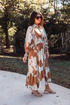 entro caramel ivory floral midi dress