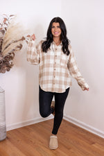 tan ivory plaid flannel top