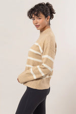 taupe cream striped sweater top