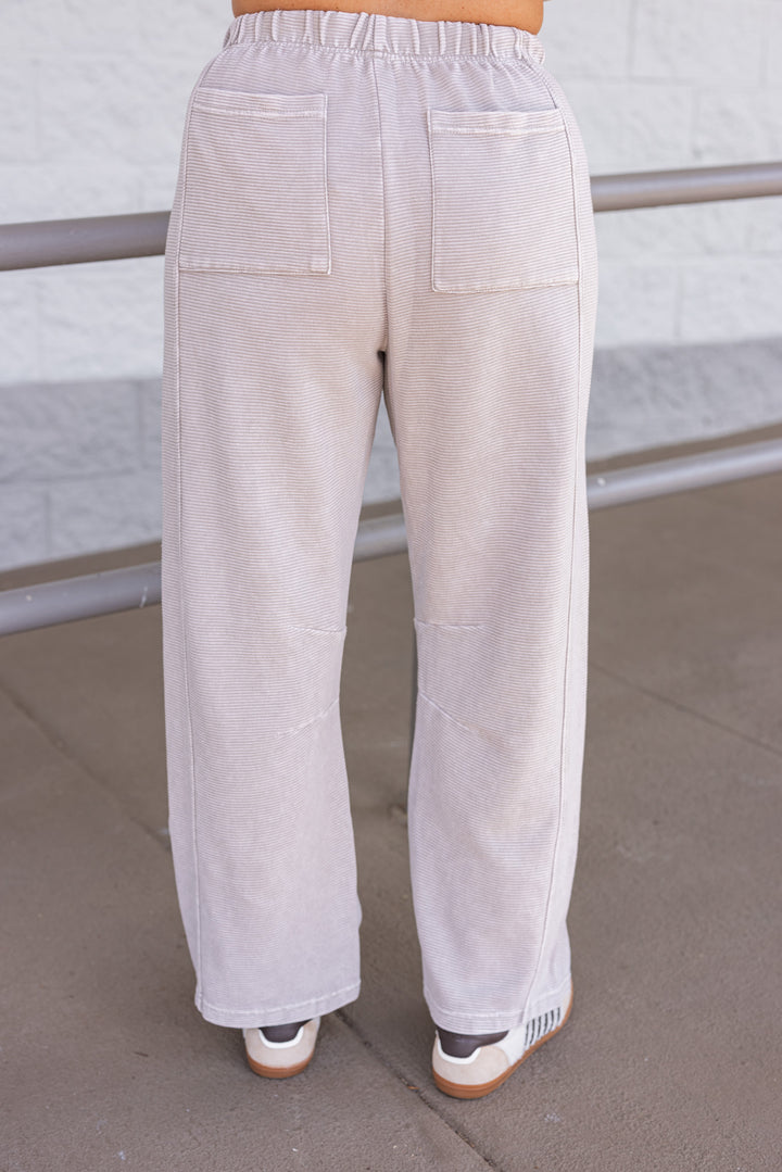 Women's mineral washed heather grey ribbed knit barrel pants by Easel showing back view