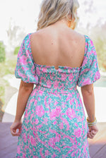 spring floral smocked midi dress