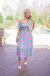 spring floral smocked midi dress