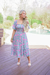 spring floral smocked midi dress