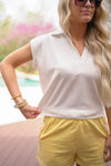 white v neck knit active top