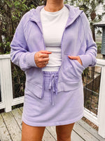 terry knit lavender skort zip hoodie set