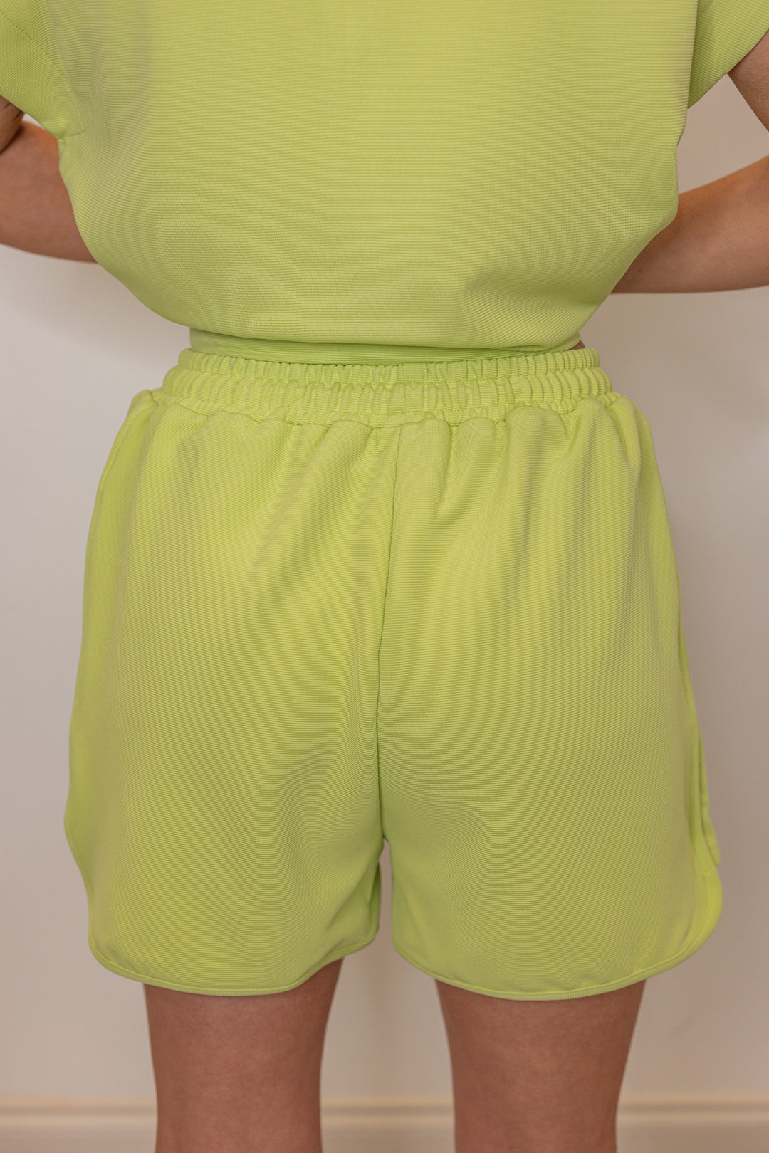 textured lime casual drawstring shorts set