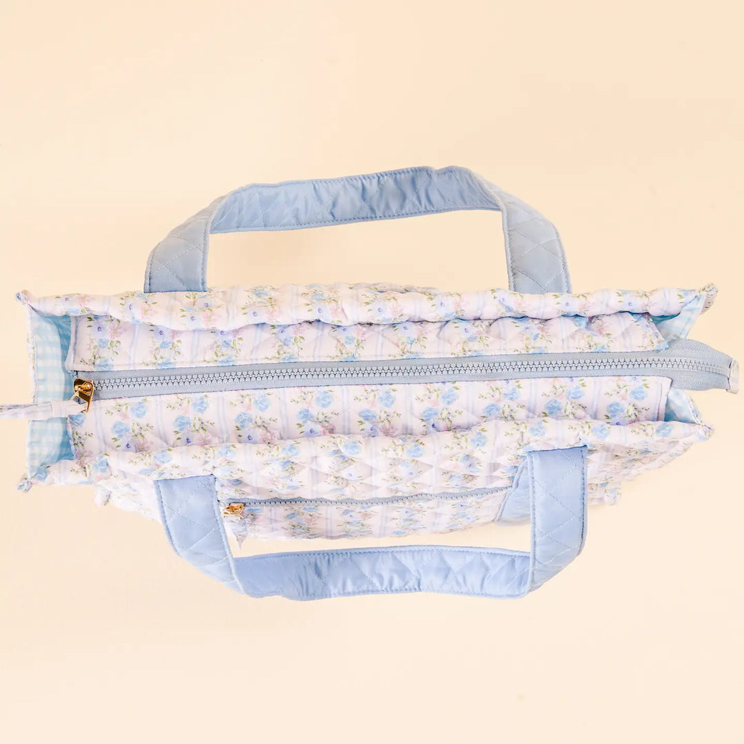 Quilted Tote Bag Petal Parade Blue