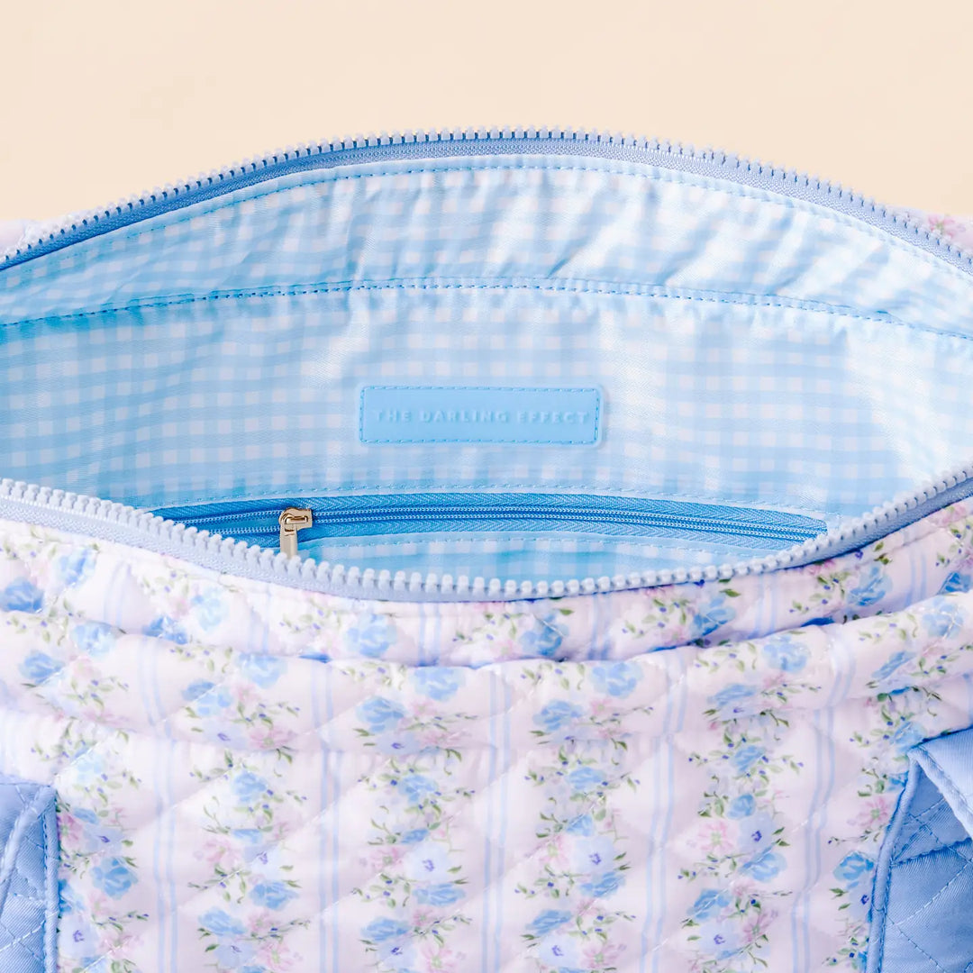 airport friendly floral quilted tote bag