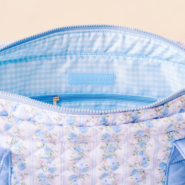 airport friendly floral quilted tote bag