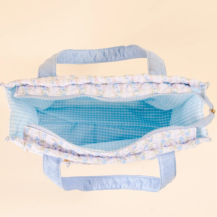 airport friendly floral quilted tote bag