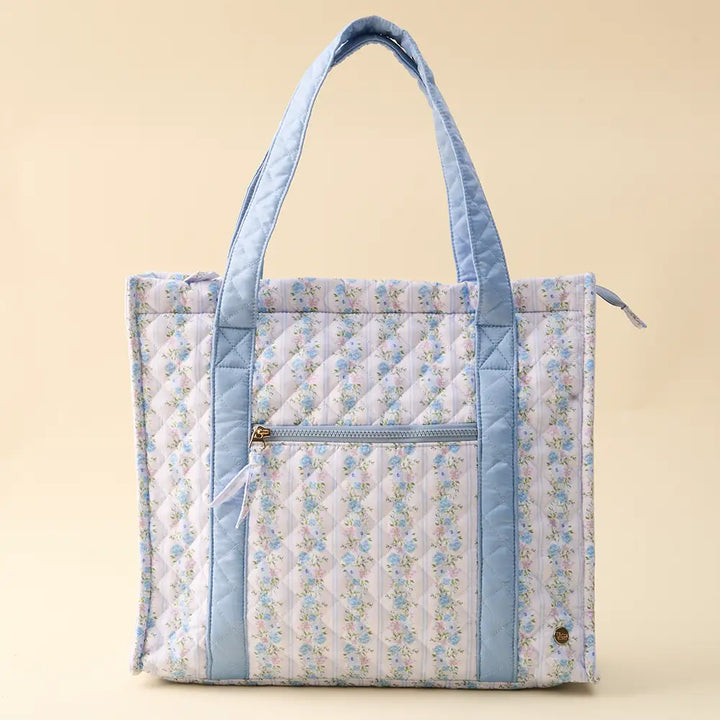 airport friendly floral quilted tote bag