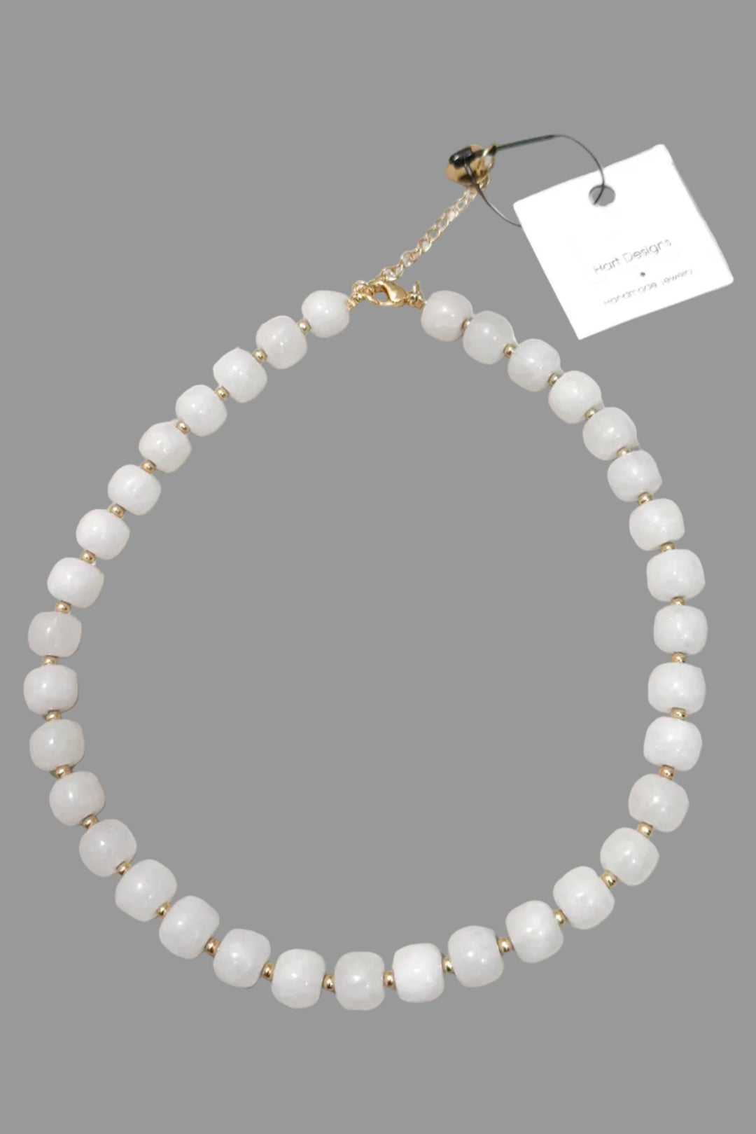 thin beaded statement necklace marble white