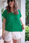 green classic timeless textured blouse