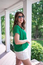 green classic timeless textured blouse