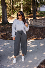 grey cotton knit cropped pullover sweater