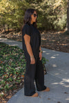 elevated comfy black ribbed knit pants set