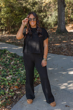 elevated comfy black ribbed knit pants set