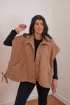 oversized brown sherpa teddy vest