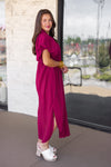 plum textured bubble sleeve midi dress