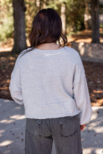 grey cotton knit cropped pullover sweater