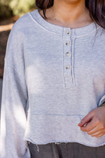 grey cotton knit cropped pullover sweater