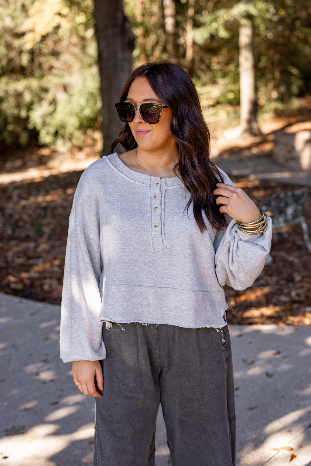 grey cotton knit cropped pullover sweater