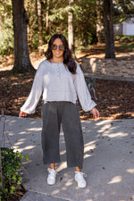 grey cotton knit cropped pullover sweater