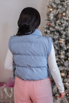 cropped bow blue puffer vest