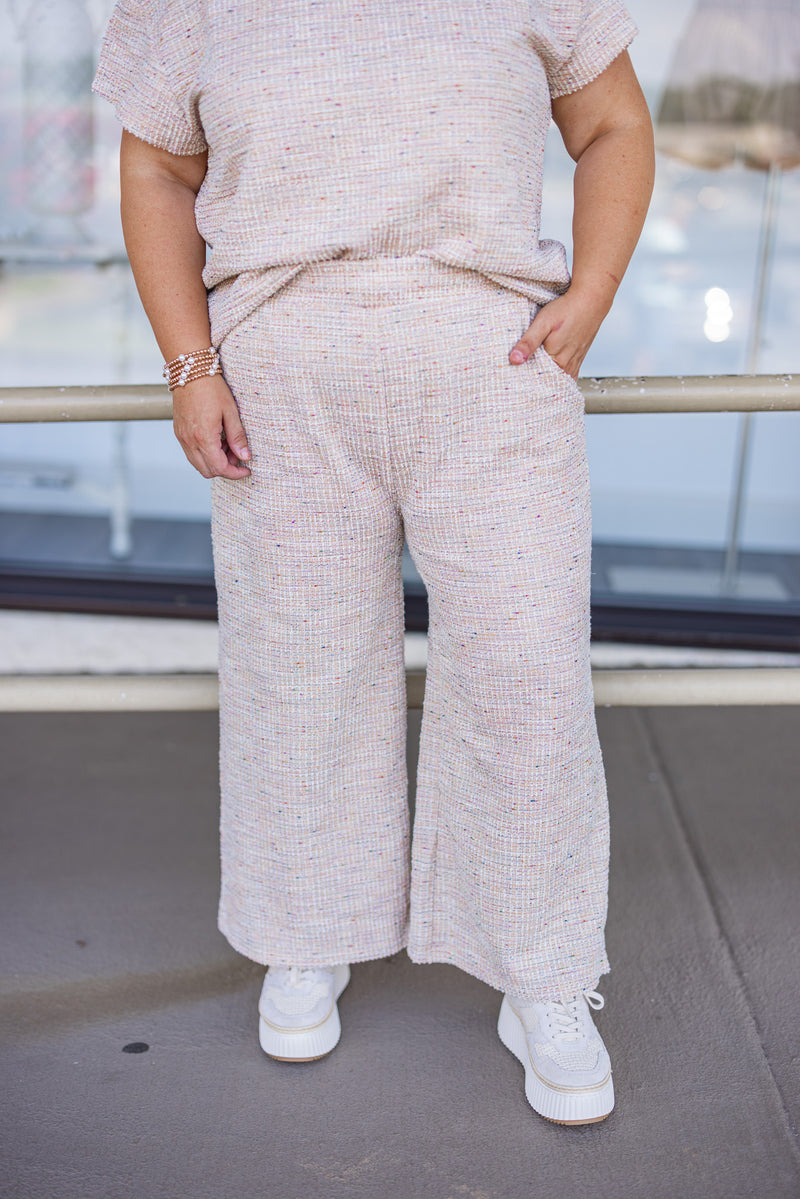 woven wide leg stretch waist pants