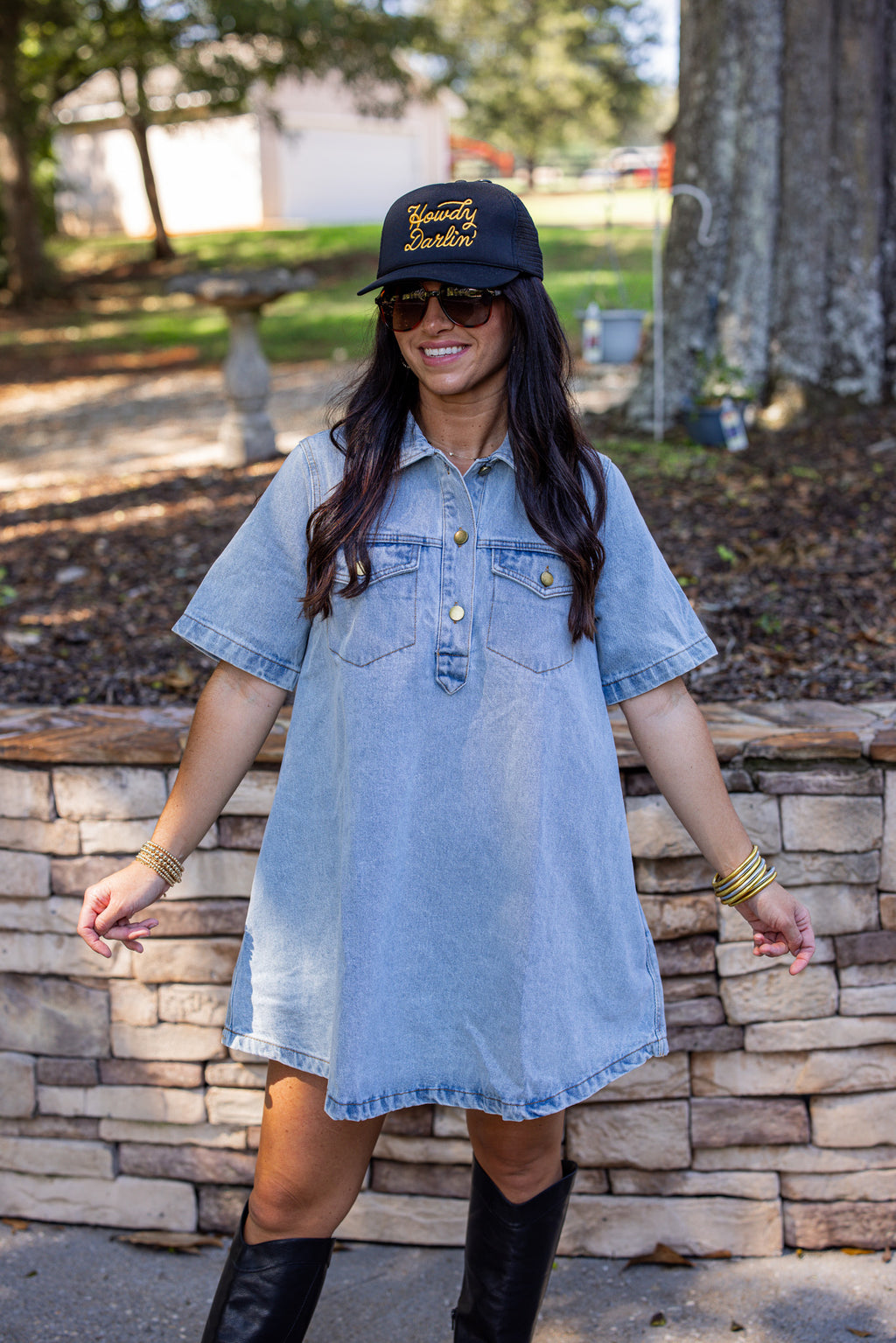 Karlie denim short sleeve dress