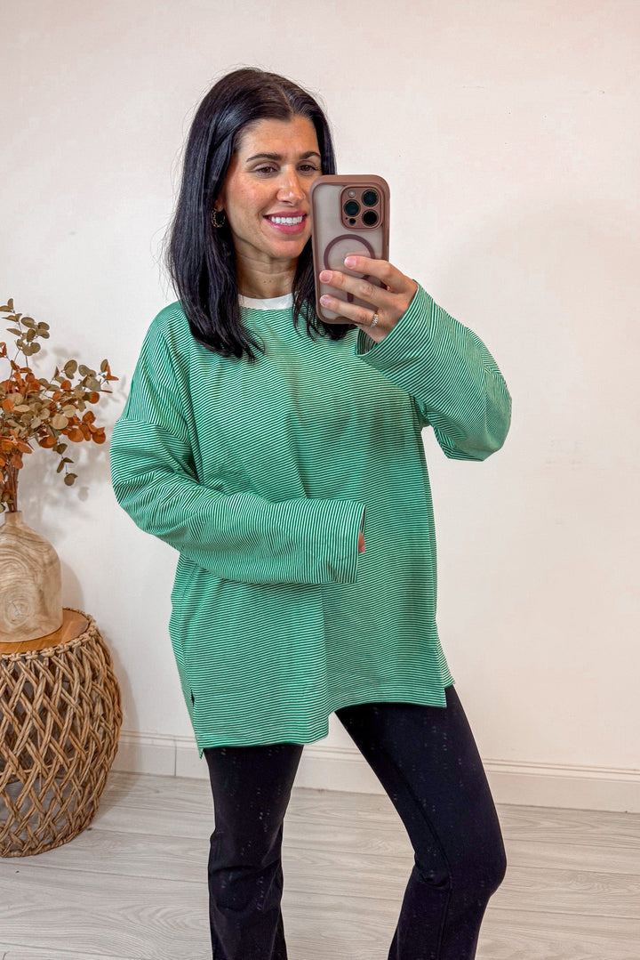 women's green white basic tee