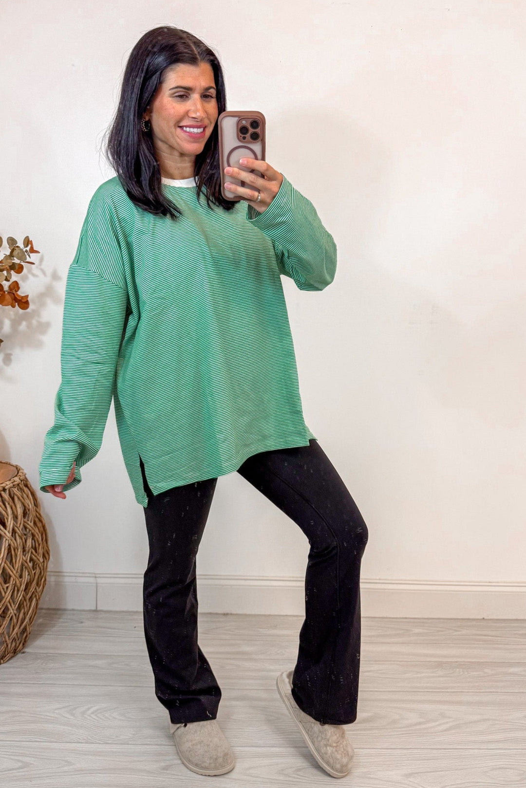 green striped oversized tee shirt