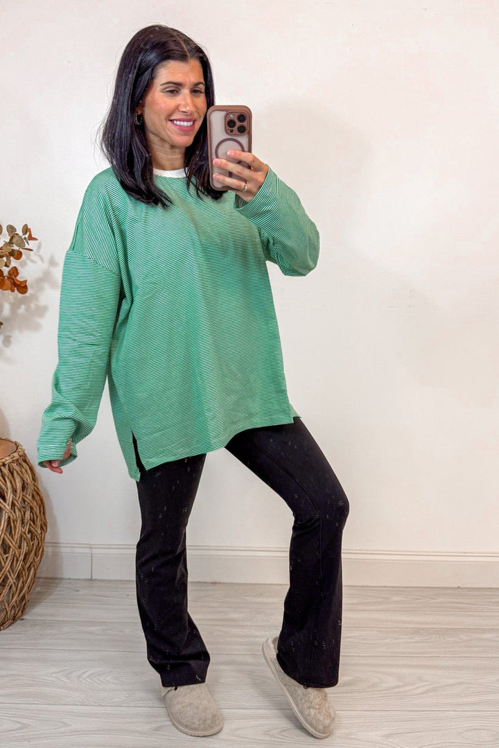 green striped oversized tee shirt