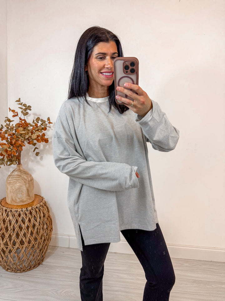 Oversized Perfection Grey Striped Top