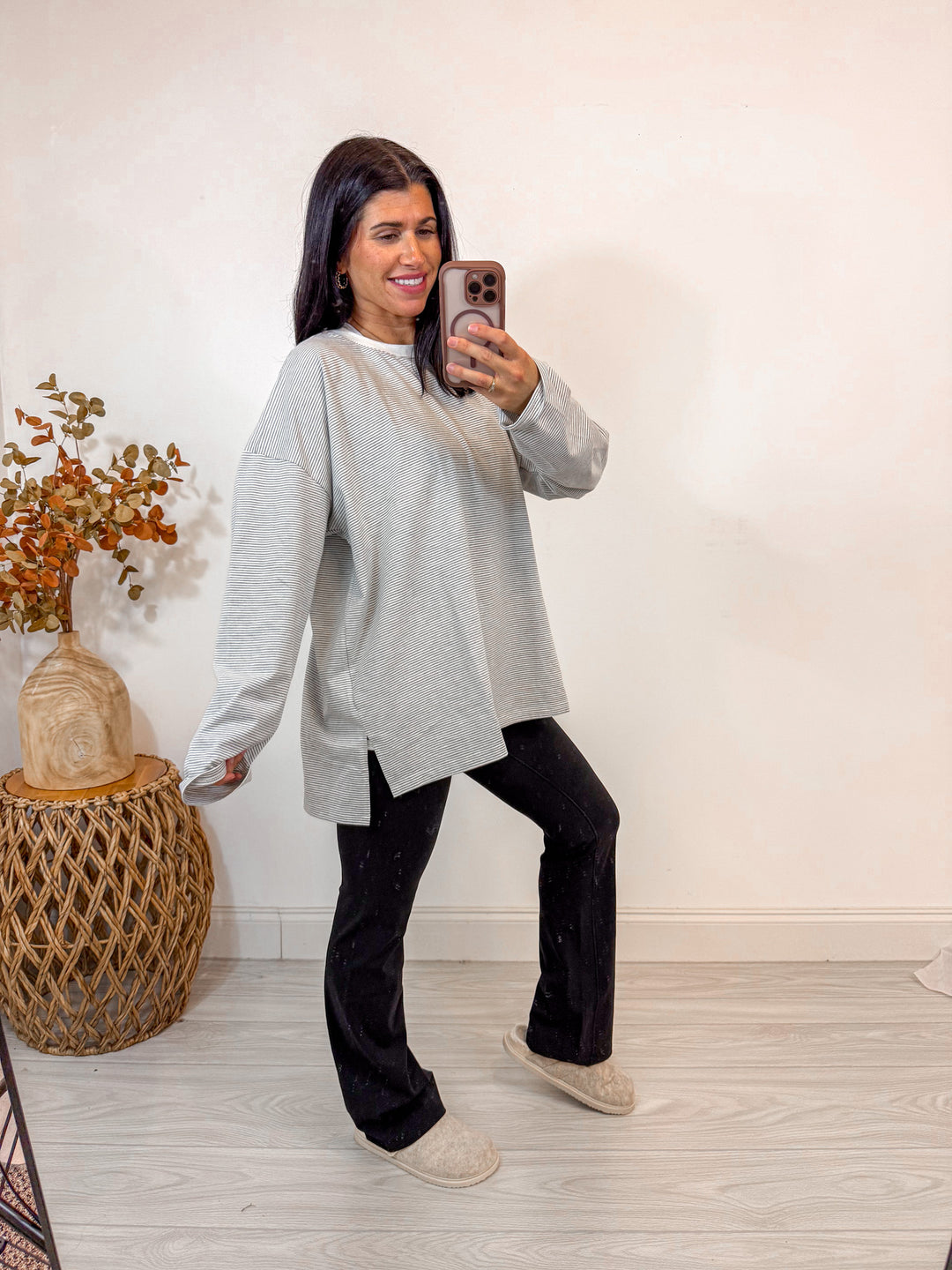 Oversized Perfection Grey Striped Top