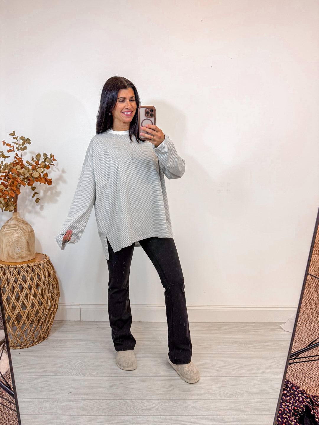 Oversized Perfection Grey Striped Top