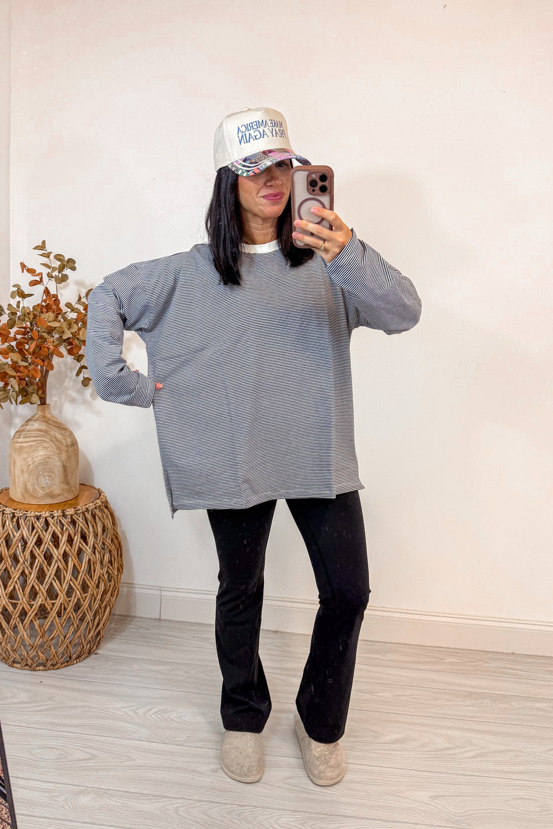 free people dupe navy white striped oversized tshirt