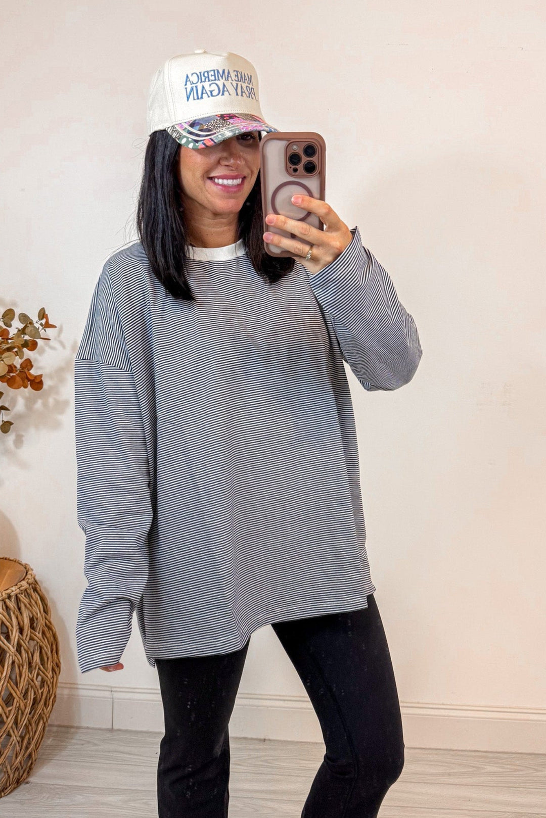 free people dupe navy white striped oversized tee